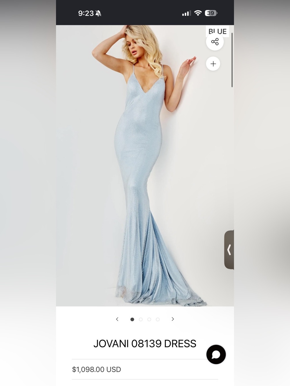 Jovani Icy Blue Rhinestone Mesh Backless Gown – Size 2